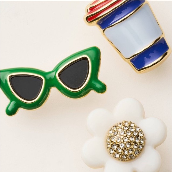 NIB kate spade x Target Mixed Novelty Stud Earrings 3pk -blue/Green/white - Picture 2 of 3